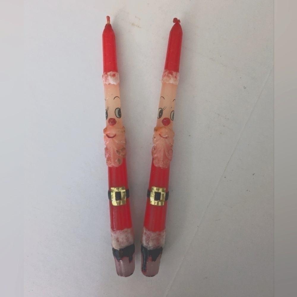 🆕 VTG MCM ✨ Santa taper candles set of 2. Christmas decor